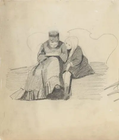 Sittande kvinna och liten flicka av Christian Krohg