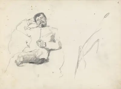 Sittande man med pipa; kaveldun av Christian Krohg