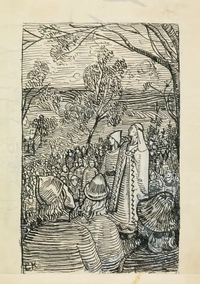 Ungenutzte Illustration, Snorre Sturlason, Königssagas, Kristiania 1899 von Christian Krohg
