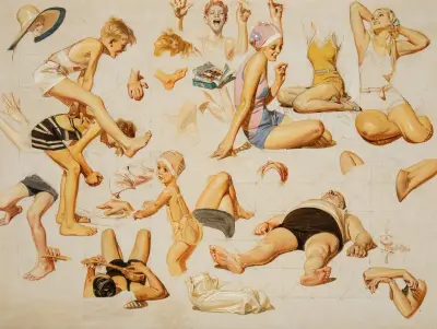 King of the Beach, The Saturday Evening Post cover study av Joseph Christian Leyendecker