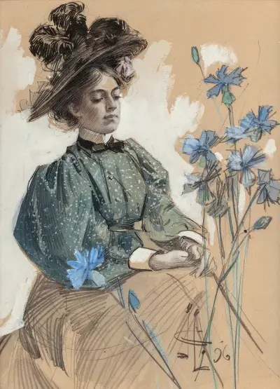 Dam med blommor av Joseph Christian Leyendecker
