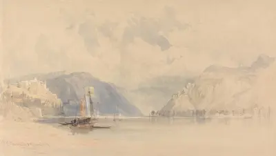 Castles of Rheinfels and Thurnberg on the Rhine av Clarkson Stanfield