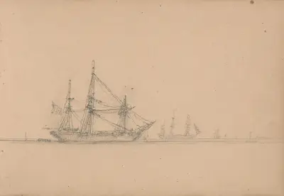 Sketch of a Ship with Ships in the Distance av Clarkson Stanfield