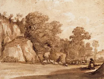 Eine felsige Hügellandschaft von Claude Lorrain