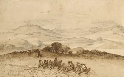 Landscape in Latium with Farm Laborers av Claude Lorrain