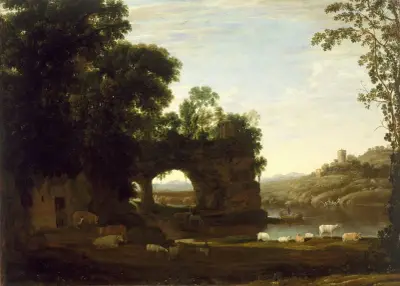 Landschaft mit Felsbogen und Fluss von Claude Lorrain