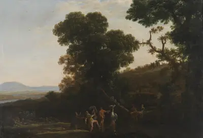 Landskap med figurer som vadar genom en bäck av Claude Lorrain