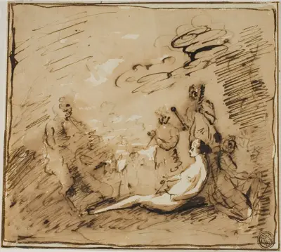 Nymphen und Satyrn beim Musizieren von Claude Lorrain