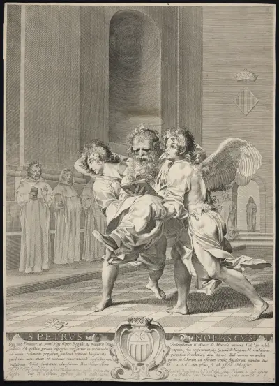 St. Peter Nolasco borne by angels. av Claude Mellan
