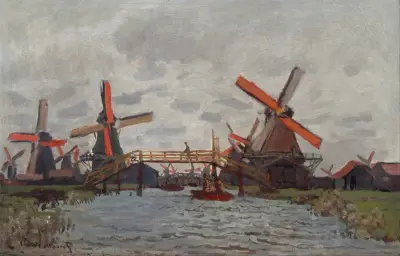 Mills at Westzijderveld near Zaandam av Claude Monet