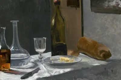 Still Life with Bottle,Carafe Bread and Wine av Claude Monet