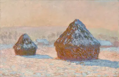Wheatstacks, Snow Effect, Morning av Claude Monet