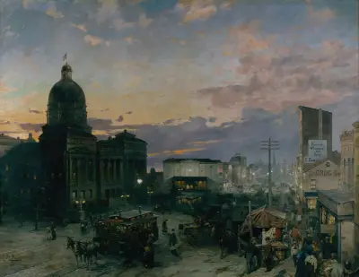 Washington Street, Indianapolis at Dusk av Theodore Clement Steele