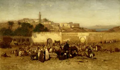 Market Day Outside The Walls Of Tangiers, Morocco av Louis Comfort Tiffany