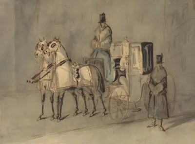 Carriage With Driver And Groom – Autumn av Constantin Guys