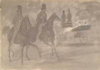 Horse-Drawn Carriages Riding in a Park av Constantin Guys