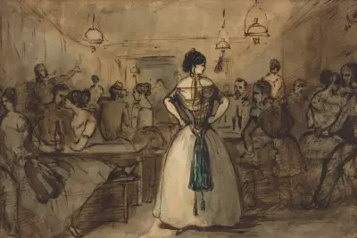 Officers And Courtesans In An Interior av Constantin Guys
