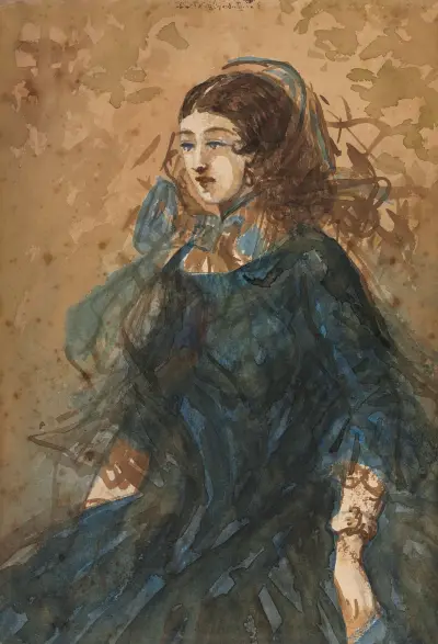 Woman in a Blue Dress av Constantin Guys