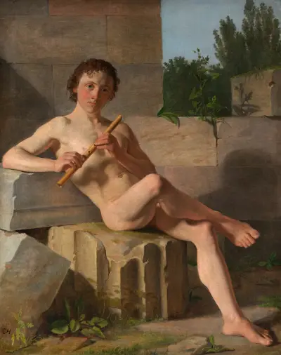 A Male Model Playing Flute (from 1826 until 1827) av Constantin Hansen
