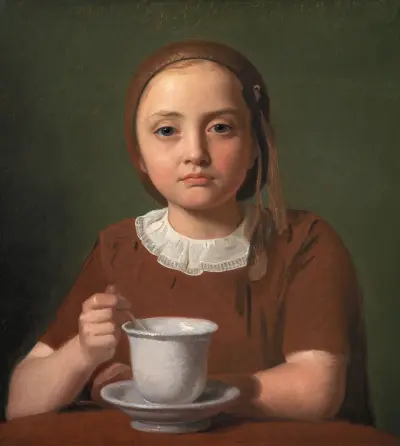 Portrait of a Little Girl, Elise Købke, with a Cup in front of her av Constantin Hansen