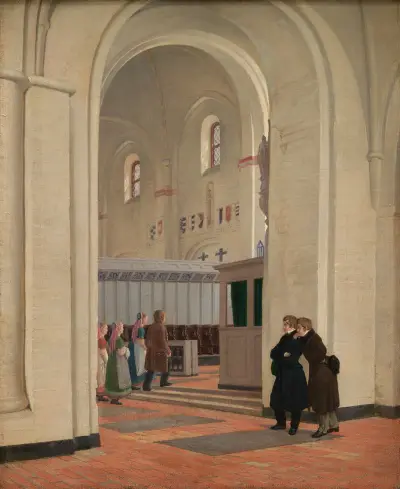The Interior of St Bendt’s Church at Ringsted av Constantin Hansen