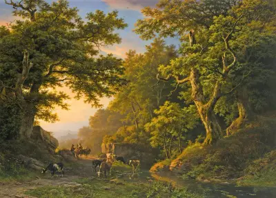 Figures In A Wooded Landscape av Barend Cornelis Koekkoek