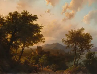 Sunset on the Rhine av Barend Cornelis Koekkoek