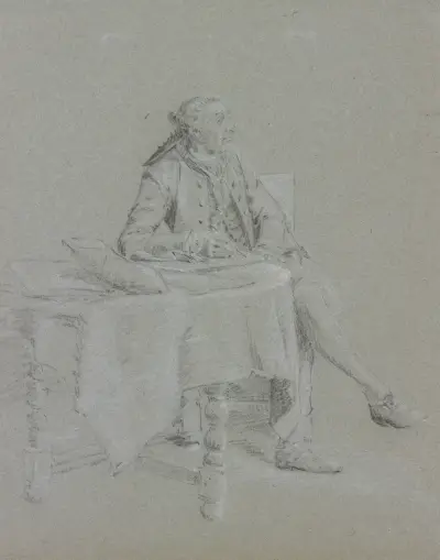 Cavalier sitting at the table av Cornelis Troost