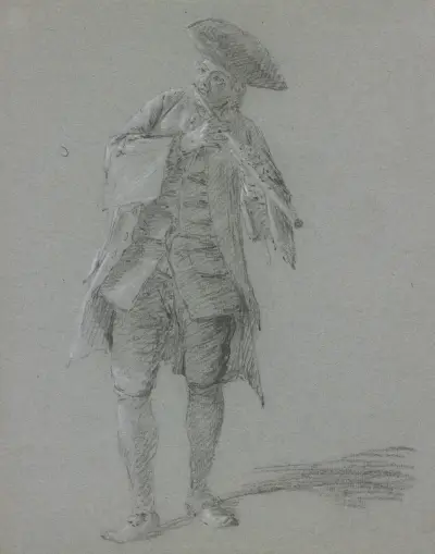 Flute-playing cavalier av Cornelis Troost