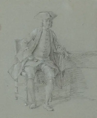 Mann mit Hut und langer Pfeife in der rechten Hand, an einem Tisch sitzend von Cornelis Troost