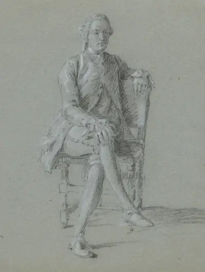 Man sittande på en stol med benen i kors av Cornelis Troost