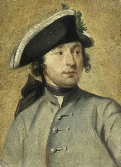 Porträtt av Ludolf Backhuysen II, målare och dragon, sonson till marinkonstnären Ludolf Backhuysen I av Cornelis Troost