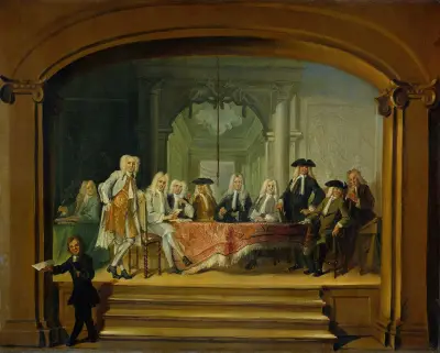 Föreståndarna för Aalmoezeniersweeshuis barnhem i Amsterdam, 1729 av Cornelis Troost