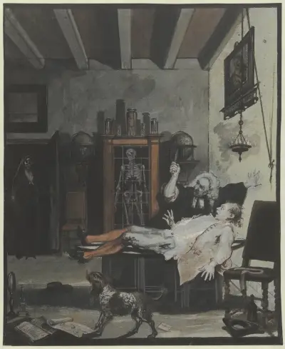 Scen ur lustspelet Krispijn Medicijn av Cornelis Troost