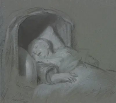 Schlafendes Kind in der Wiege av Cornelis Troost