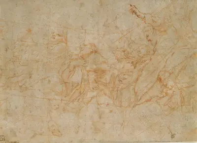 Detail study for the cupola fresco depicting the Assumption of the Virgin in the cathedral of Parma av Correggio