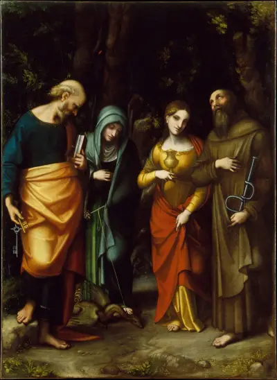 Saints Peter, Martha, Mary Magdalen, and Leonard av Correggio