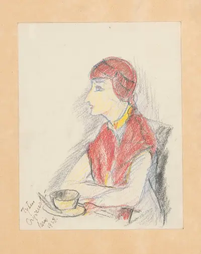 Woman sitting in a Paris café av Tytus Czyżewski