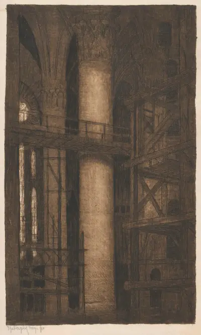 Church interior, 1910 av Feliks Jabłczyński