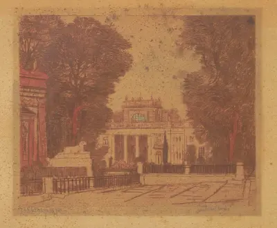 The Palace on the Isle in Łazienki Park seen from the side of the Amphitheatre. av Feliks Jabłczyński