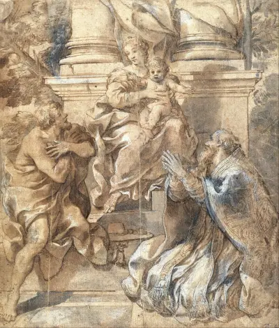 Madonna med barnet, Johannes Döparen och påven Stefan av Pietro da Cortona