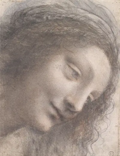 Głowa Madonny w trzech czwartych zwrócona w prawo, Leonardo da Vinci