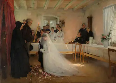 Blessing of the Young Couple Before Marriage av Pascal-Adolphe-Jean Dagnan-Bouveret
