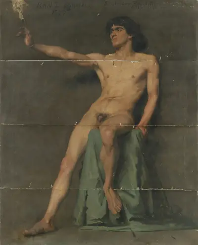 Manlig nakenstudie av Pascal-Adolphe-Jean Dagnan-Bouveret