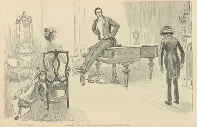 Desperate course of a lover whose fiancee is a confirmed lion-hunter, Charles Dana Gibson