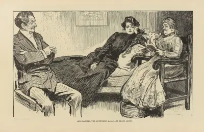 Miss Babbles, the authoress, calls and reads aloud av Charles Dana Gibson