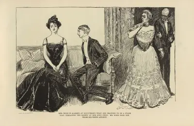 Mrs. Diggs larmas av att upptäcka vad hon tror är en fälla… av Charles Dana Gibson
