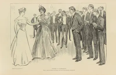 Studies in expression, when a debutante meets the eligible young men… av Charles Dana Gibson