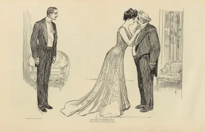 Studien des Ausdrucks. Während Onkel Joe seine Krawatte richten lässt von Charles Dana Gibson