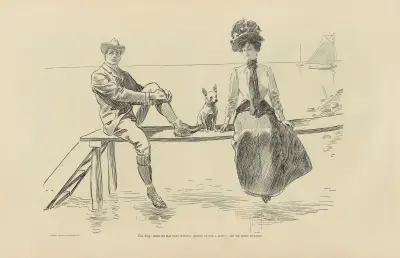 Der Hund; hier hat er sich einen Monat lang bei uns herumgetrieben, und heute Nacht reisen wir ab von Charles Dana Gibson
